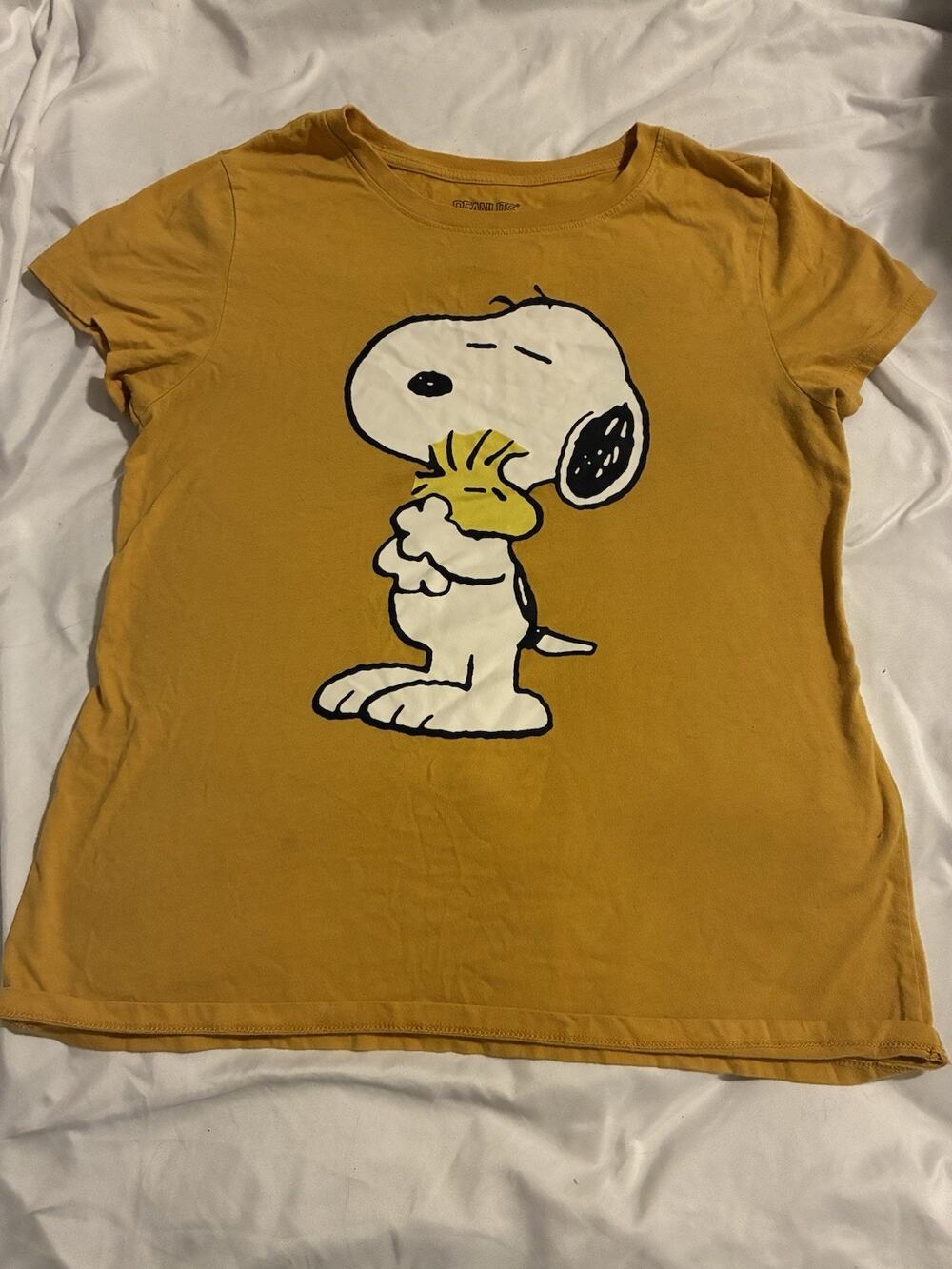 Peanuts Snoopy & Woodstock Cotton Blend Gold T-Shirt Women's Sz M